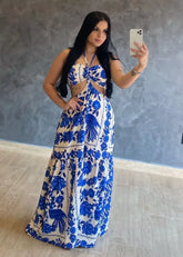 Vestido Longo Crepe de Seda Dayane Azul Arara